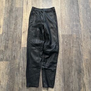 Women’s Vintage 90s Black Leather Straight Leg Biker Leather Pants